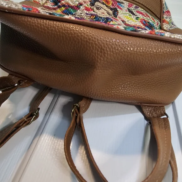 Embroidered Frida Kahlo Small Backpack Mexicana Multicolored and Tan OS - Picture 6 of 10